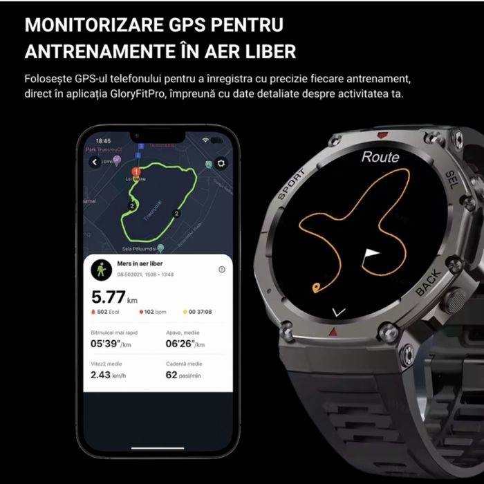 Smartwatch IOS/Android PENTRU BARBATI cu GPS , Baterie 500 mAh ,