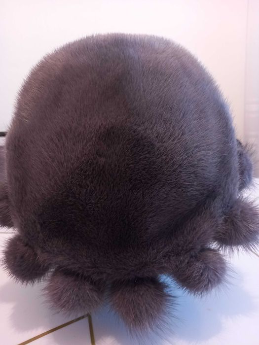 Норковая шапка косынка голубо-серая почти новая
