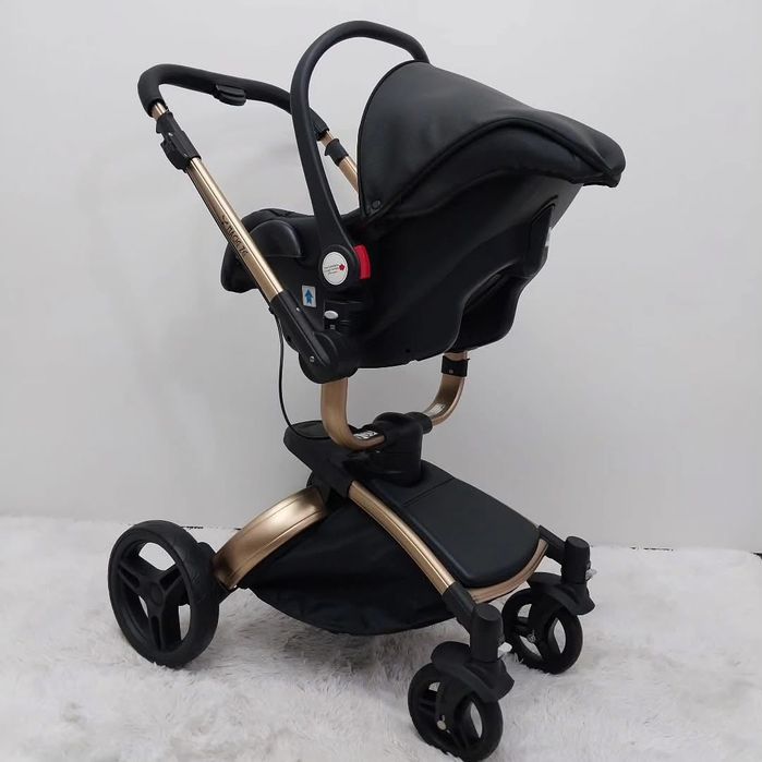 Cărucior 3in1 negru/piele rotire 360