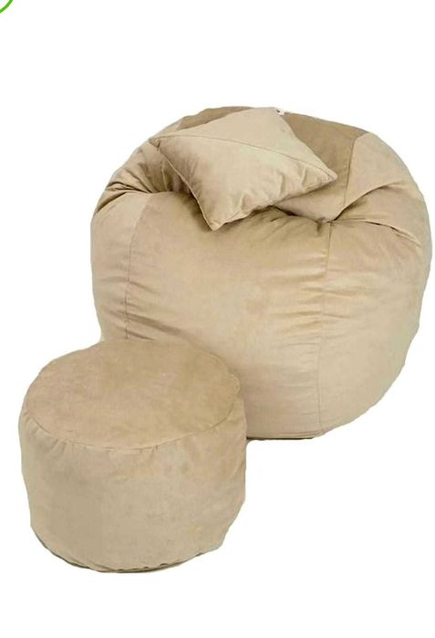 Set Fotoliu Puf Matusalem + Otoman + Perna decorativa - Beige