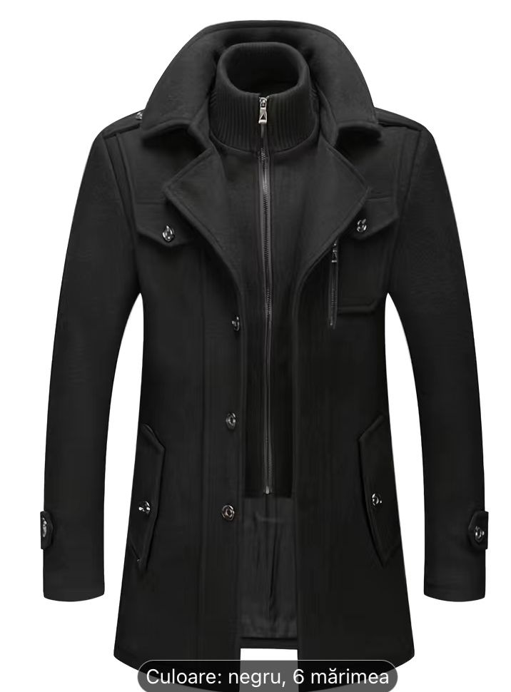 Jacheta de lana calduroasa barbati cu guler dublu detasabil gri,negru