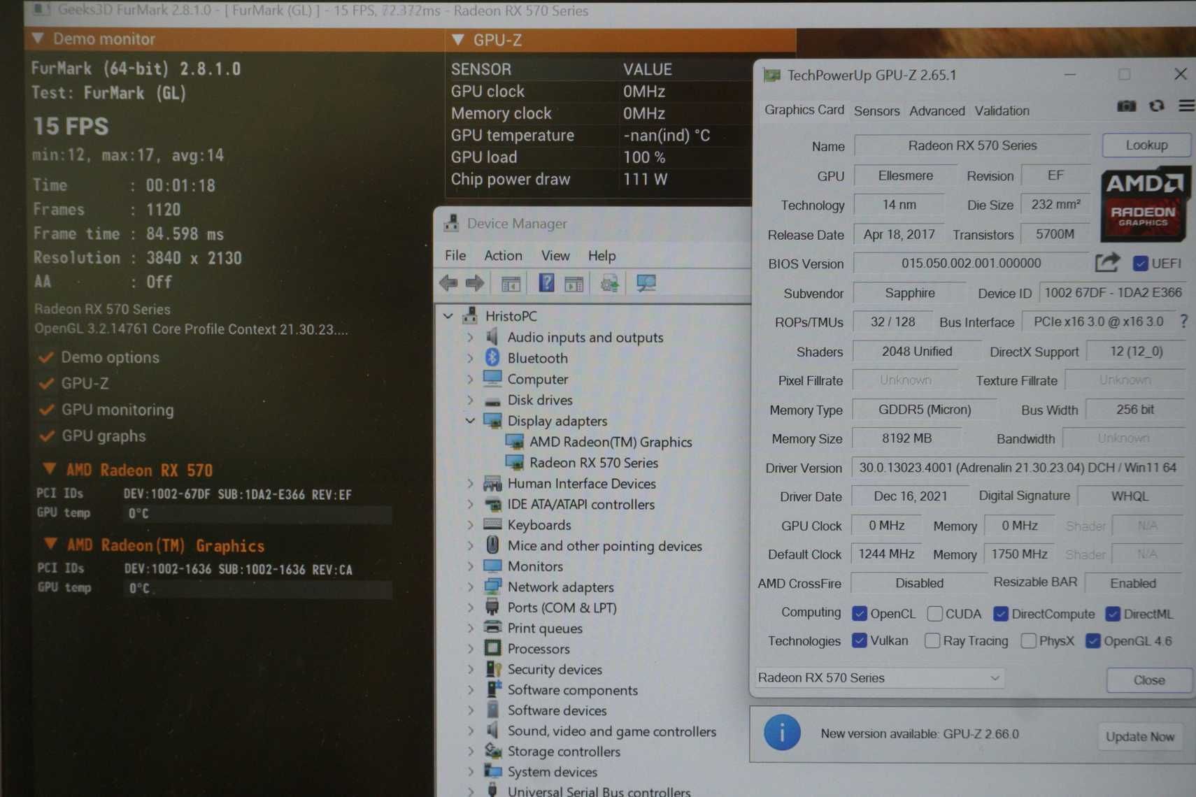 (развалена? BIOS? code 43) Видеокарта RX 570 8GB Sapphire Nitro