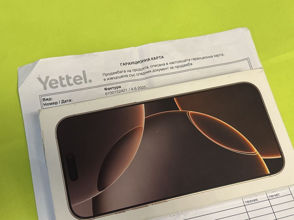 КАТО НОВ 256GB iPhone 16 Pro Max Yettel Гаранция 2028 г. Desert