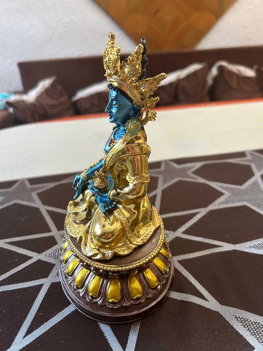 Statuetă cu Buddha al Medicinei+oglindă cu mantre/din metal/20cm.