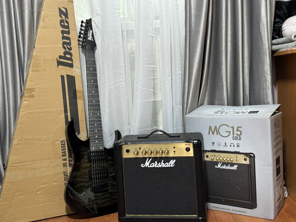 Гитара ibanez grg7221qa и комбоусилитель Marshall Mg15