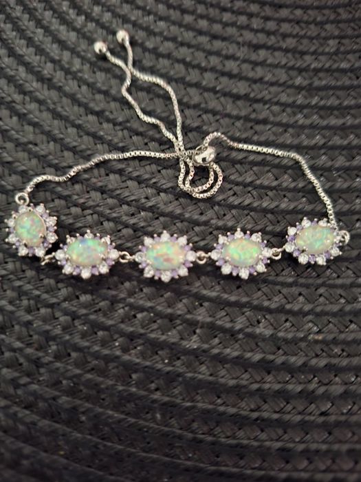 Bratara reglabila opal placta cu argint rodiat