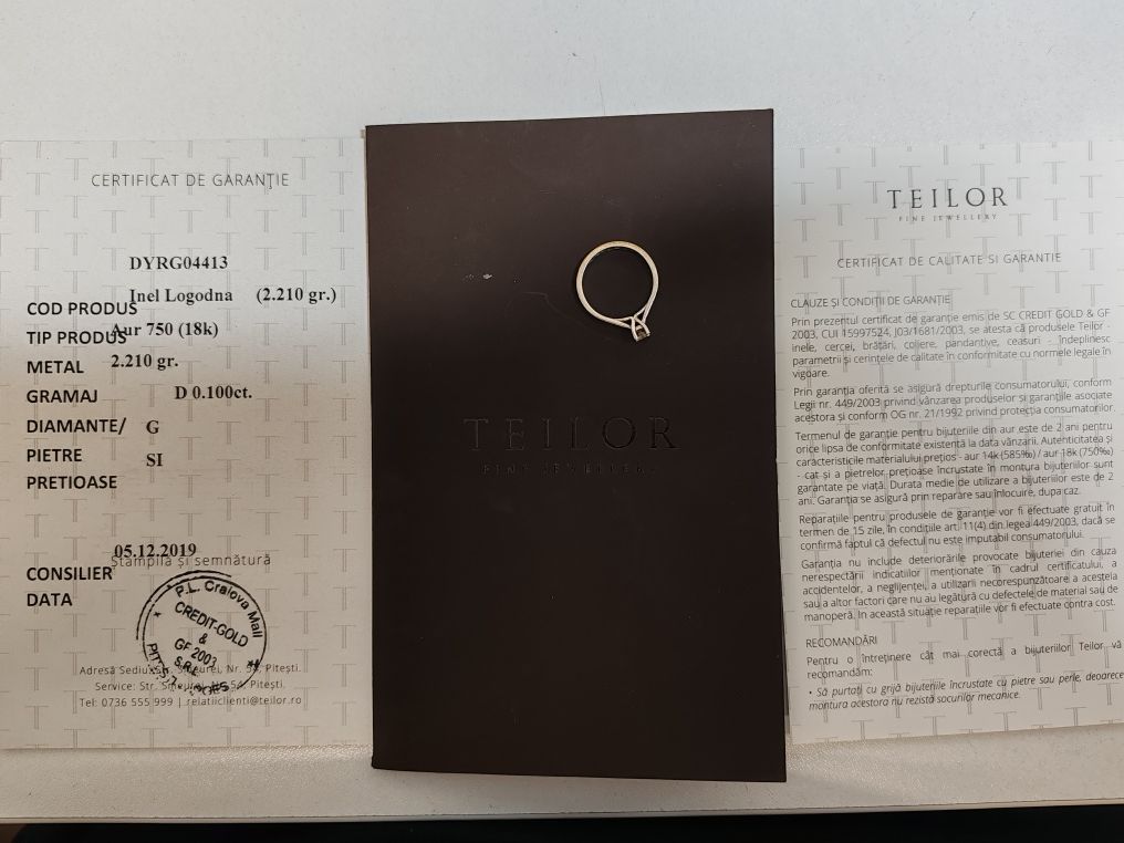 Inel Teilor de logodnă Aur 18k Gr 2,21 diamant CT 0,10 cod unic 430