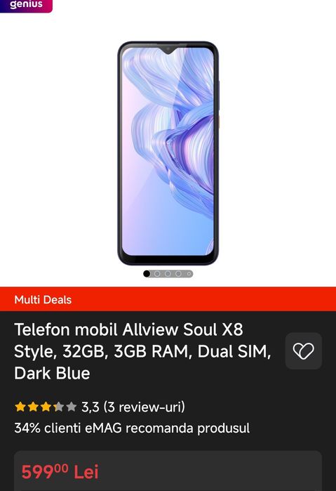 Telefon mobil smart X8 Allview, ecran și baterie mari, stare bună