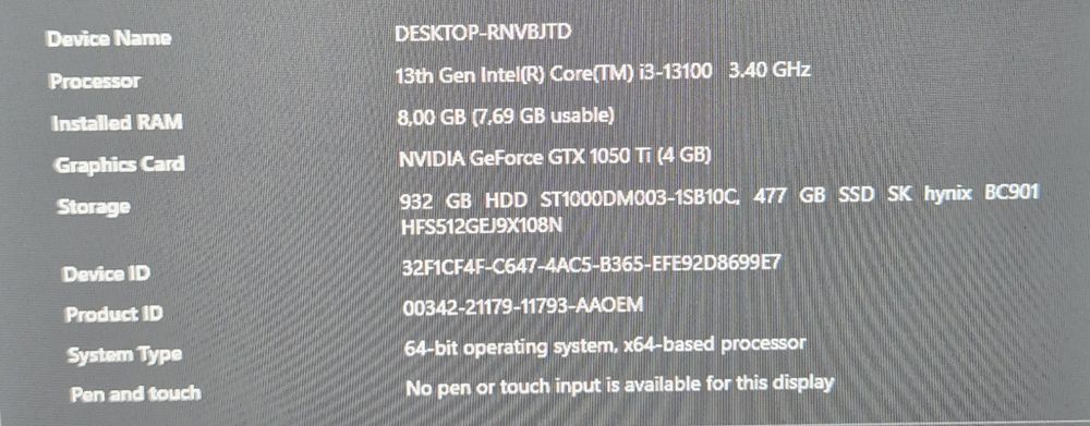 Sistem Gaming - Intel i3-13100 | GTX 1050 Ti | 8GB RAM