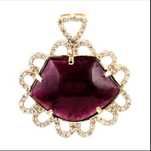 Pandantiv din aur galben 14K - Rubelit natural și 93 Diamante naturale