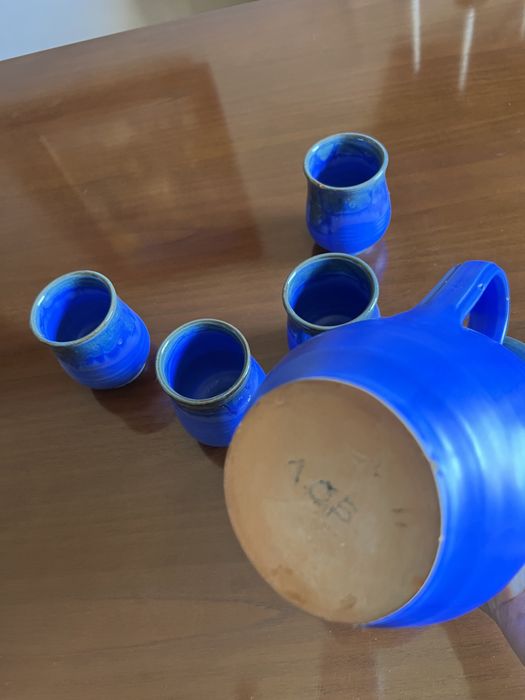 REDUCERE Set ceramica carafa+4 pahare cul cobalt Germania