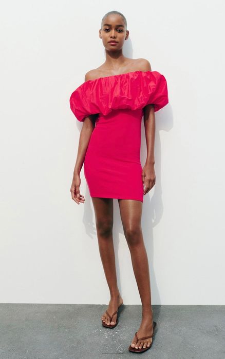 Розова рокля паднали рамене Zara/Зара