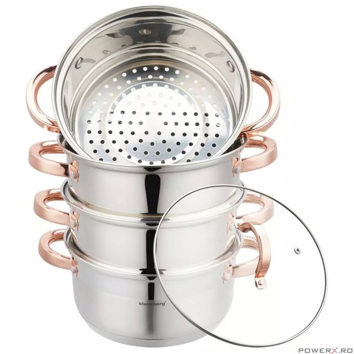 Set de 5 piese, oala pentru fiert cu abur, inox, diametru 20 cm,