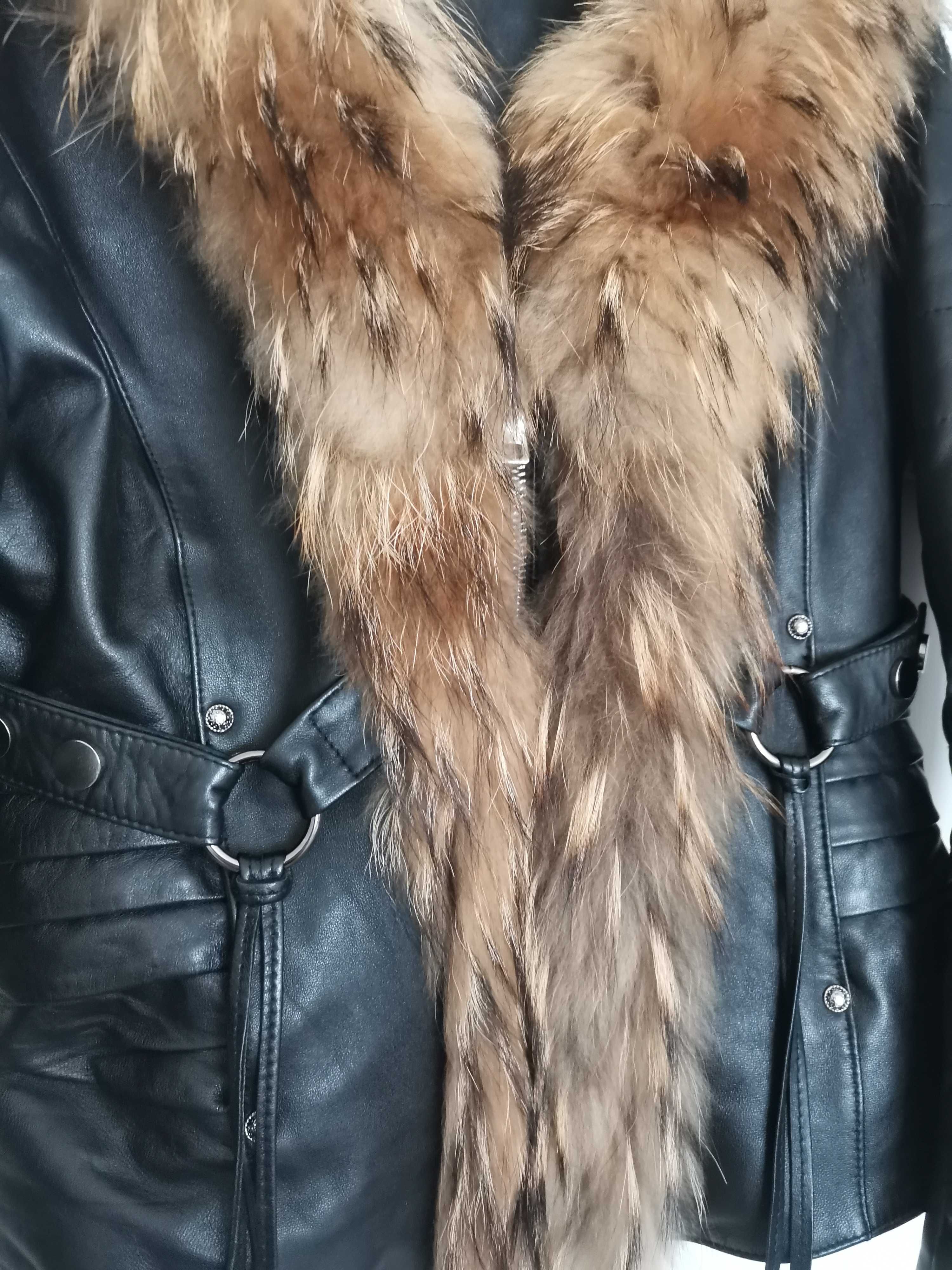 Дамско черно кожено яке XL