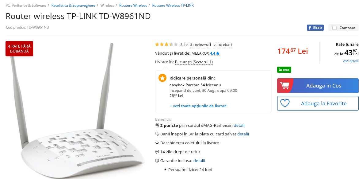 Router wireless TP-LINK TD-W8961ND cu modem ADSL2+ ca NOU