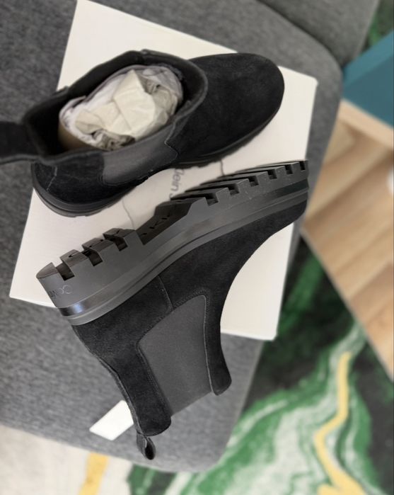 Calvin Klein Jeans Lugged Chelsea cizme piele intoarsa neagra 41 noi