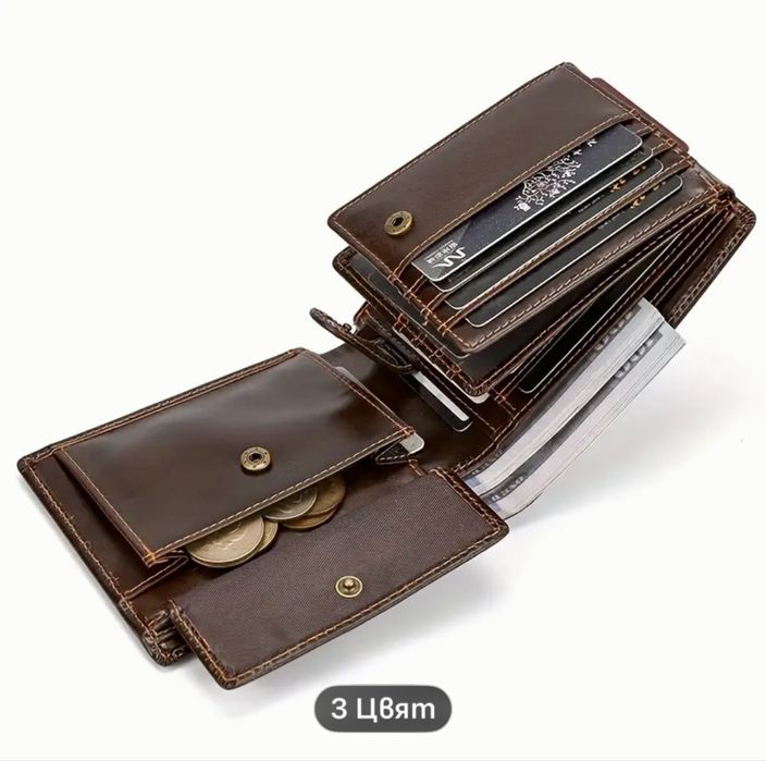 Висококачествен/Професионален и голям мъжки кожен портфейл със защита!