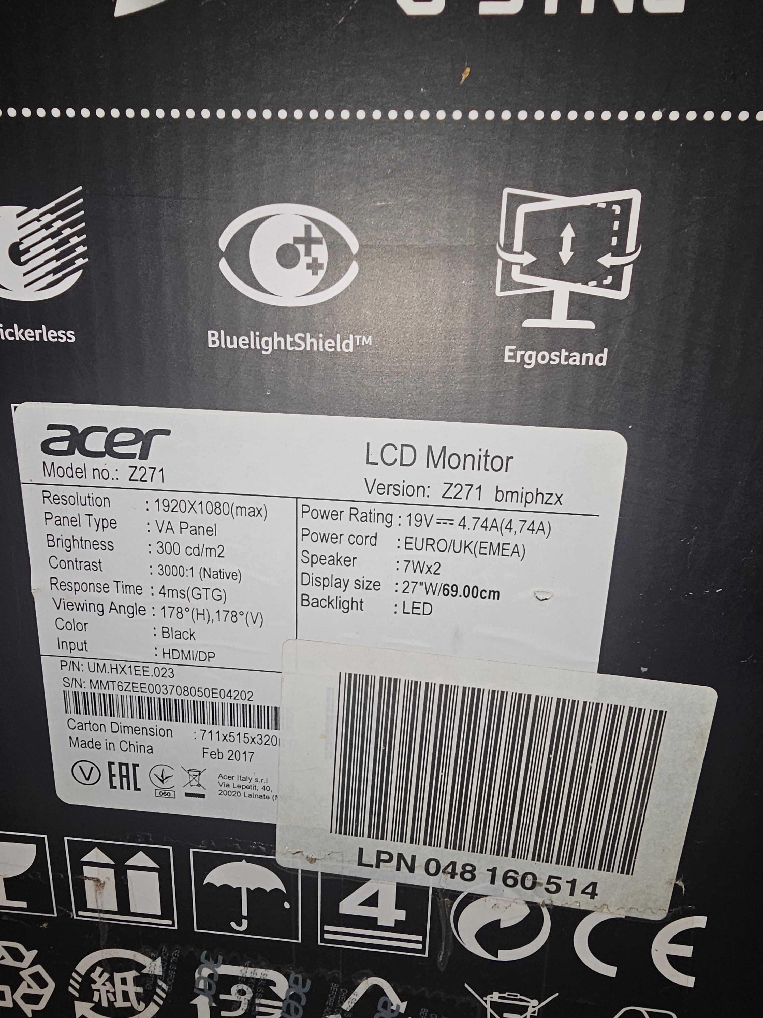 Acer Predator Z271 монитор за части