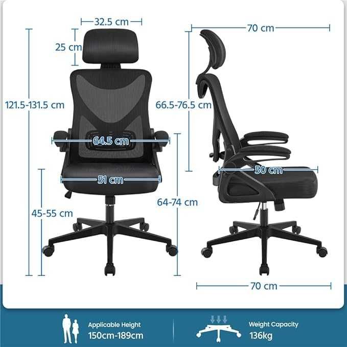 Scaun birou ergonomic cu tetieră și brațe rabatabile |S 592717 Black
