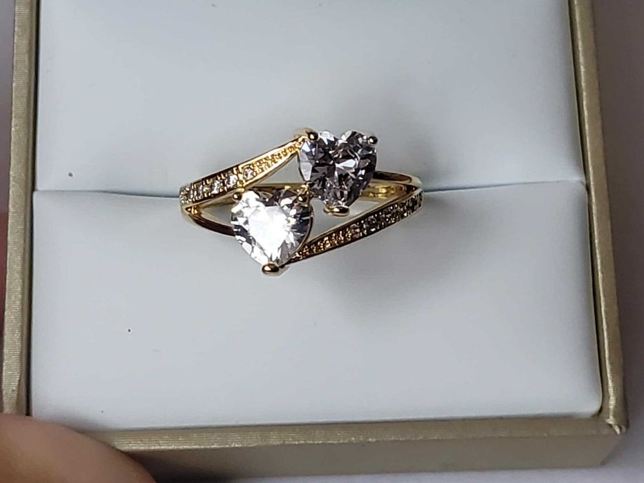 GR31,inel placat aur 14k,model logodna, solid, zirconiu alb