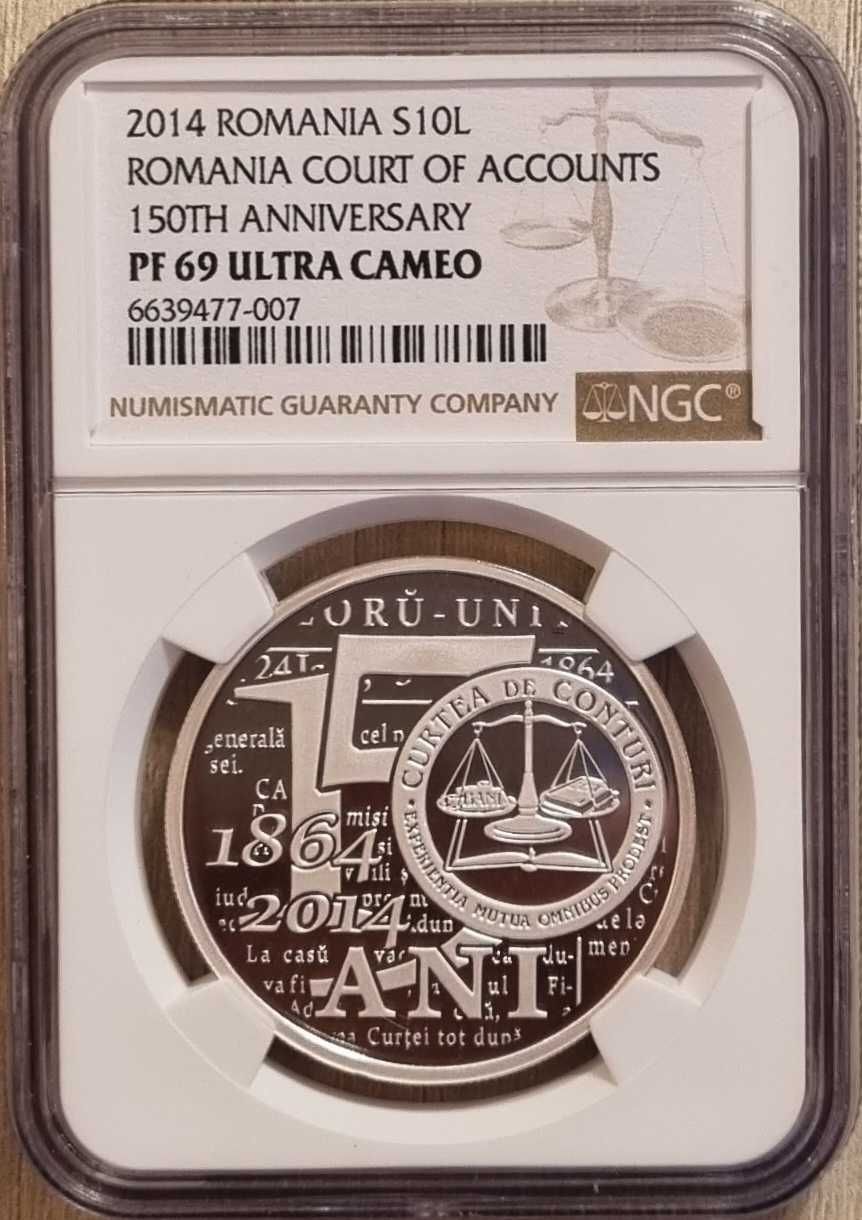 Moneda BNR 10 lei argint Curtea de Conturi gradata NGC PF 69 UC