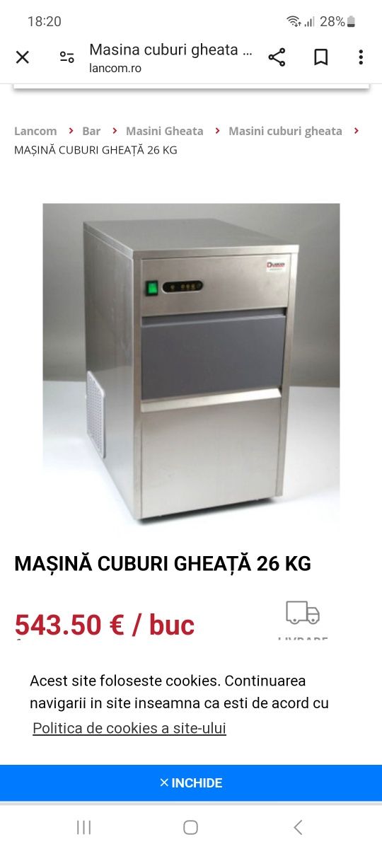 Mașina cuburi gheata 26 kg