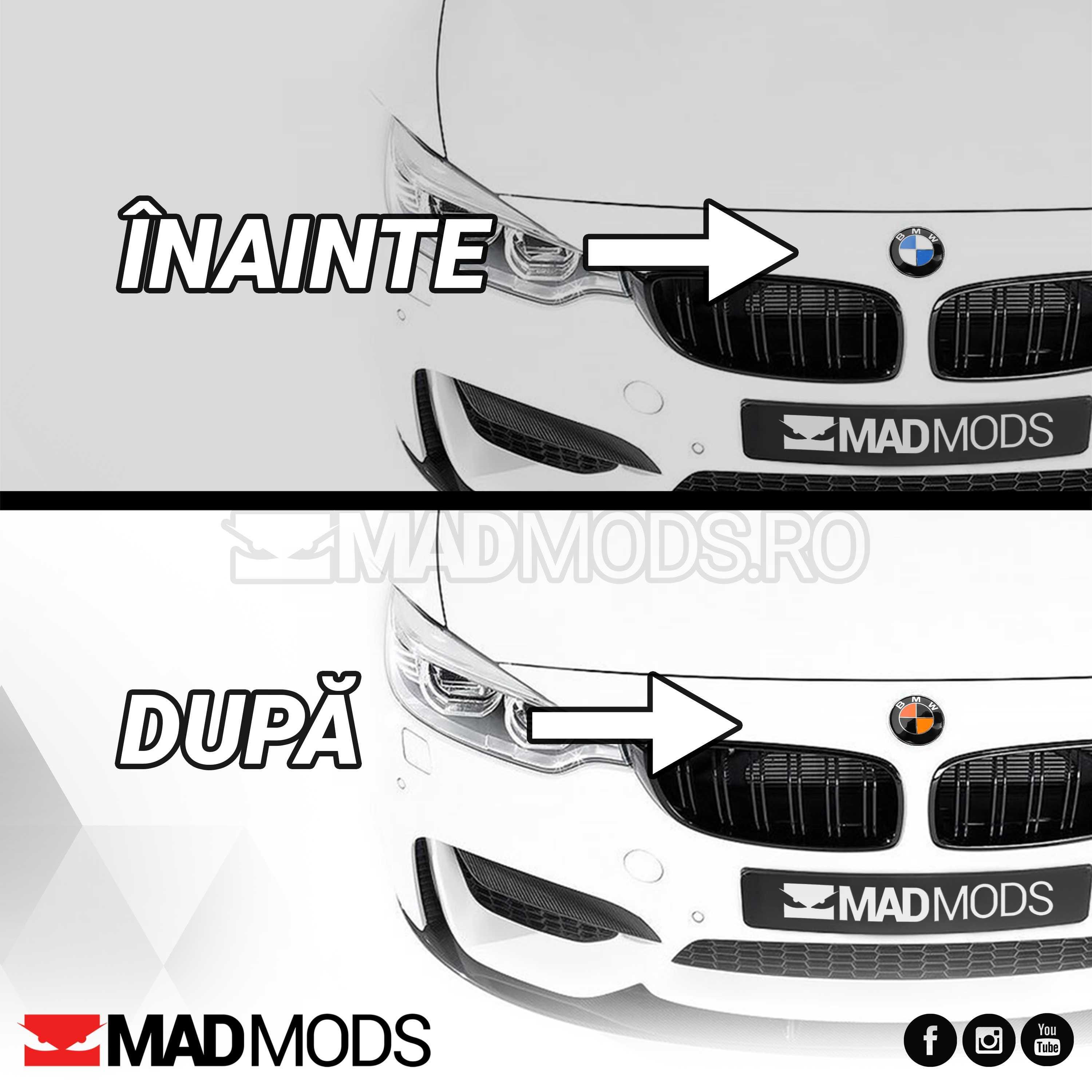 Set Stickere Embleme Negru Portocaliu BMW Seria 1 2 3 4 5 6 7 8 X i M