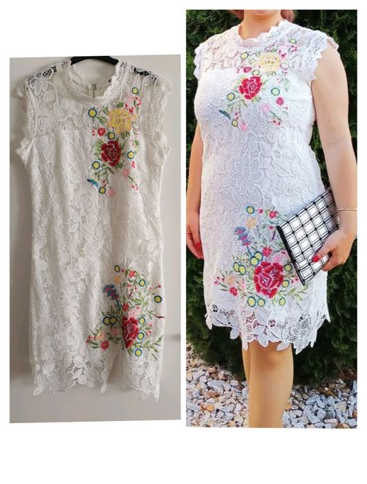 Rochie alba dantela model floral