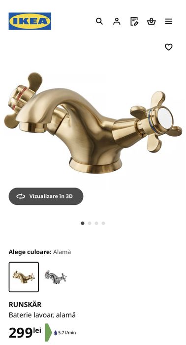 Baterie lavoar RUNSKÄR, alamă – nouă, IKEA