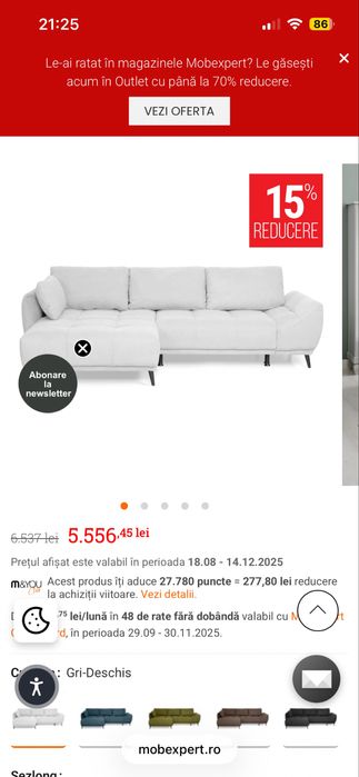 Canapea coltar extensibil pe dreapta Mobexpert