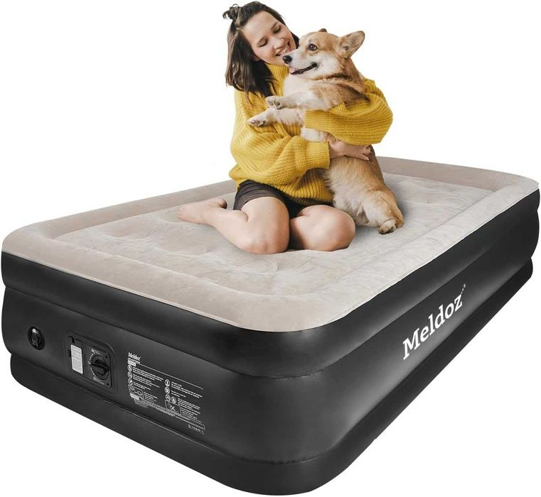 Meldoz Единичен надуваем матрак с вградена помпа, за гости за къмпинг