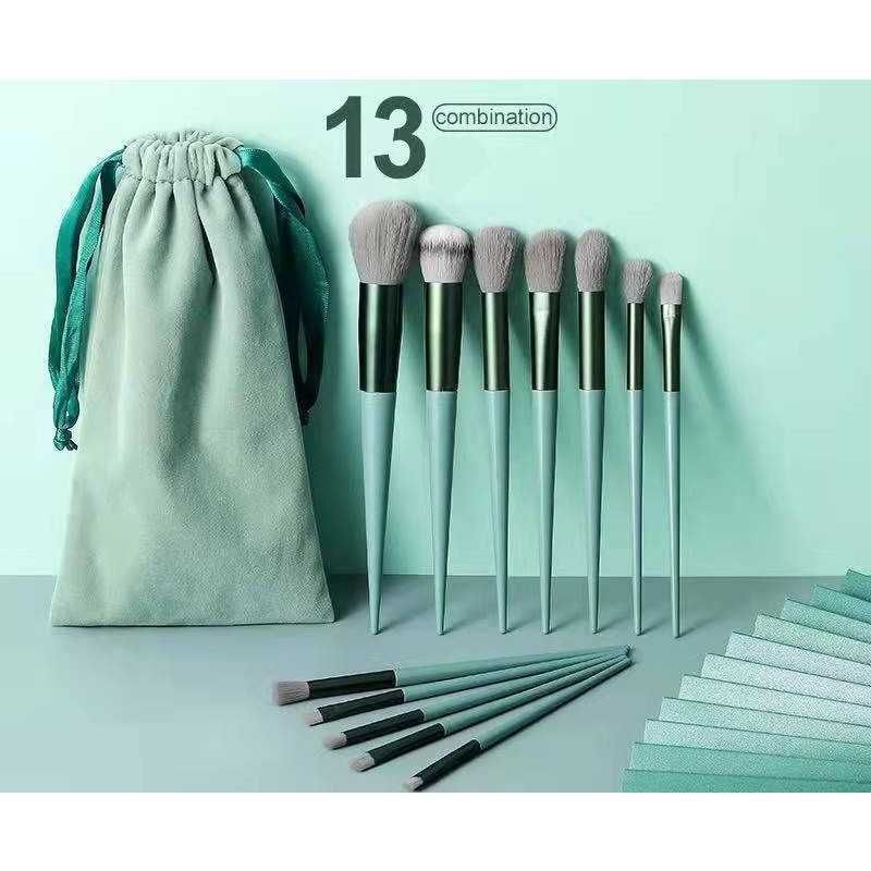 Set 13 pensule pentru machiaj, super soft, makeup profesional, verde