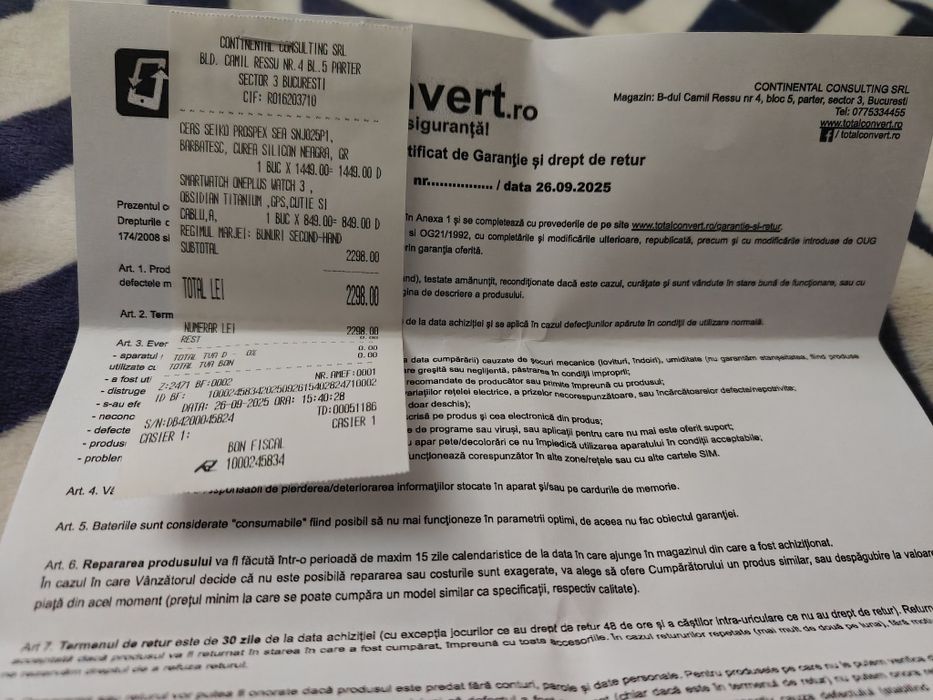 OnePlus Watch 3 Black/46mm Garanție 2 Ani