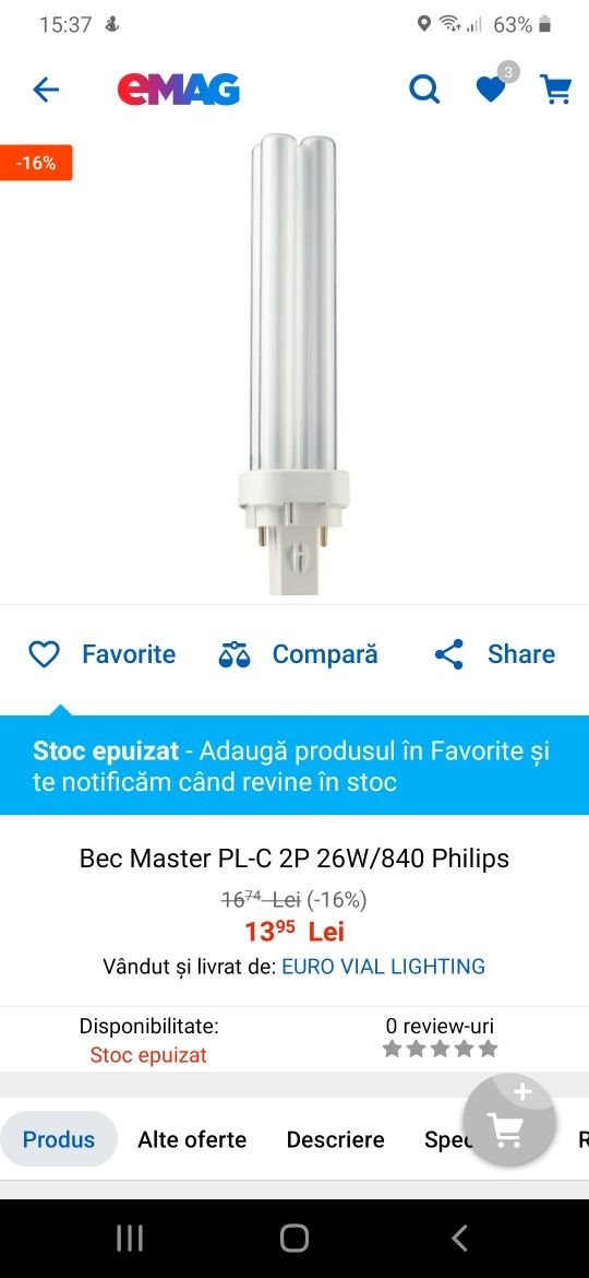 Bec philips master pl-C 26w/840/2p nou