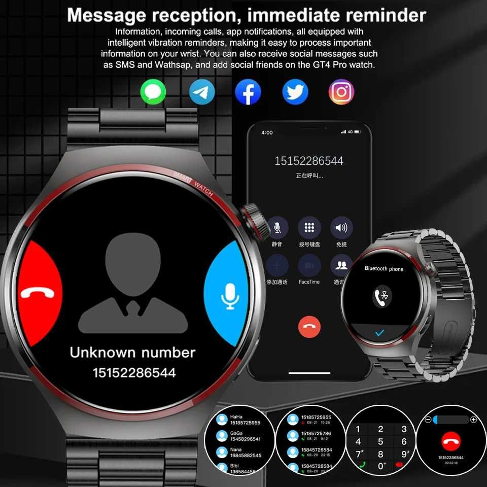 НОВ Smart часовник For Huawei GT4 Pro+ GPS AMOLED HD Bluetooth Call