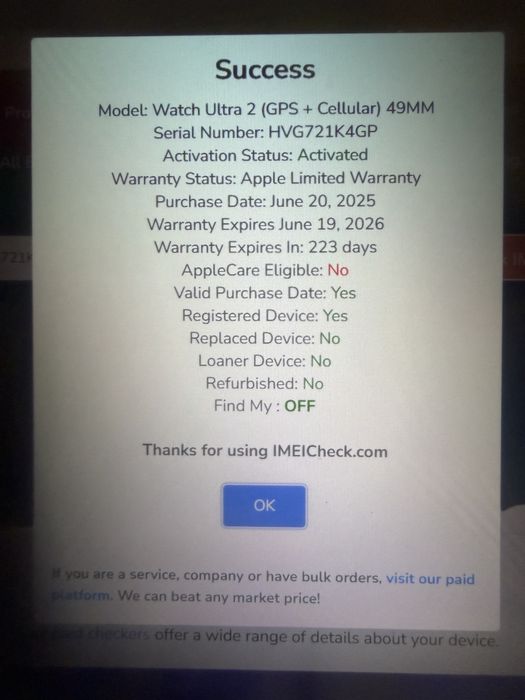 Apple watch ultra 2 - garantie 19.06.2026