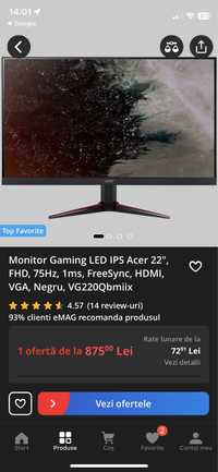 Vând monitor Acer 75hz 1 ms