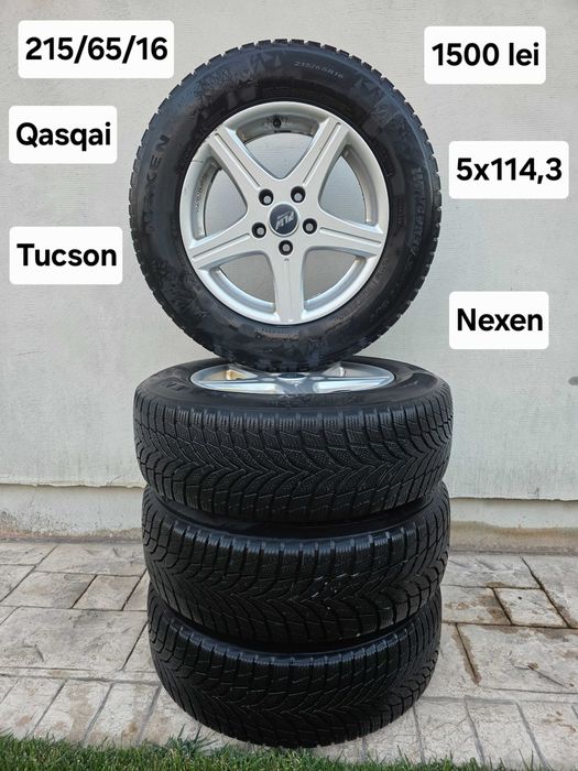 Set 4 jante aliaj 5x114,3 cu anvelope 215/65/16 Qasqai Hyundai Tucson