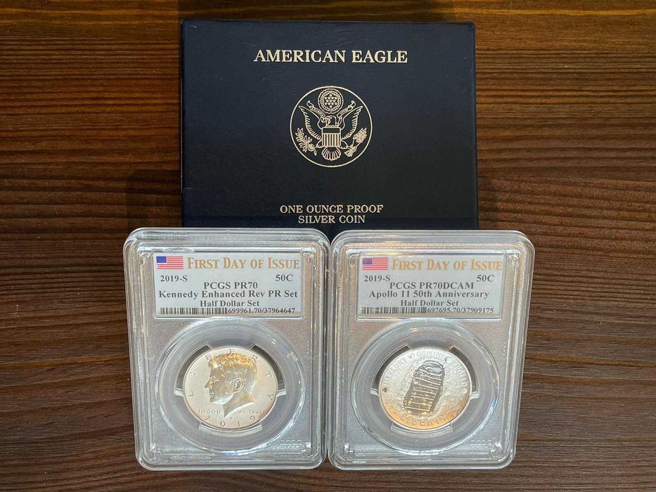 Lot monede America - 2019 Apollo II 50 / 2008 Silver Eagle