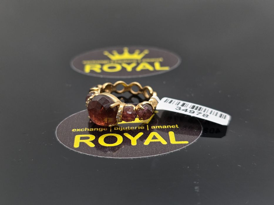 Bijuteria Royal: Inel aur 18k/6Diamante/Turmaline/5.77 gr