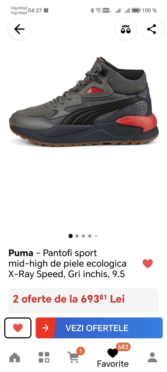 Puma Pantofi sport 44 mid-high piele ecologica X-Ray Speed Gri inchis