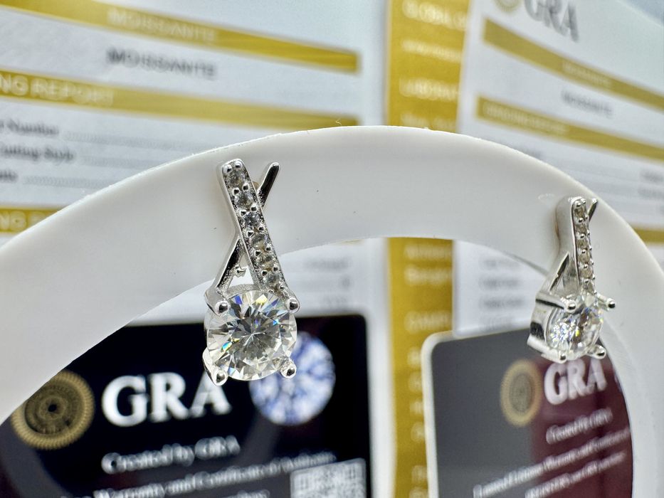 Сребърни обеци с мойсанит (Диамант) 0.5 карата