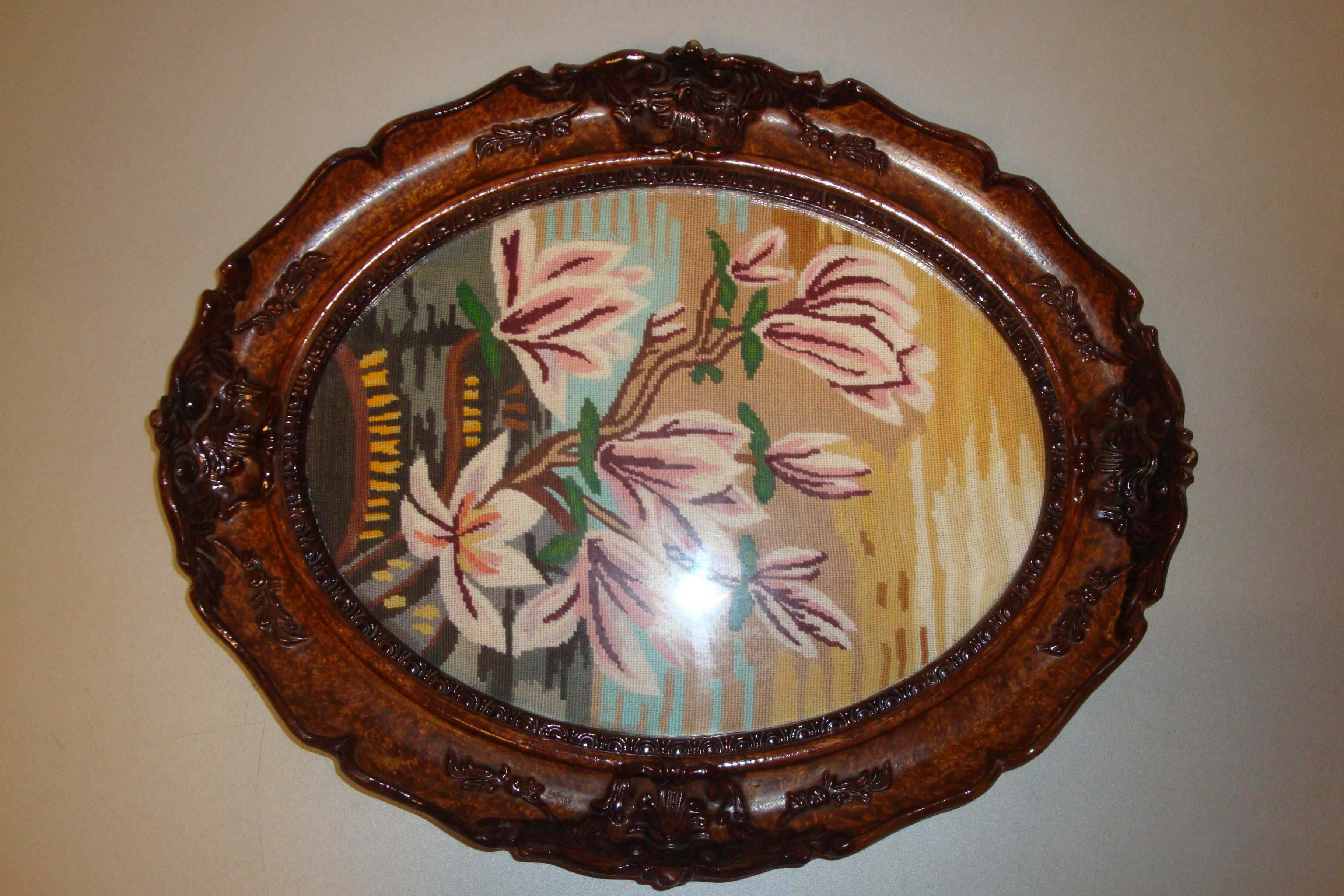 tablou goblen lucrat manual orhidee cu rama de lemn 45 x 32