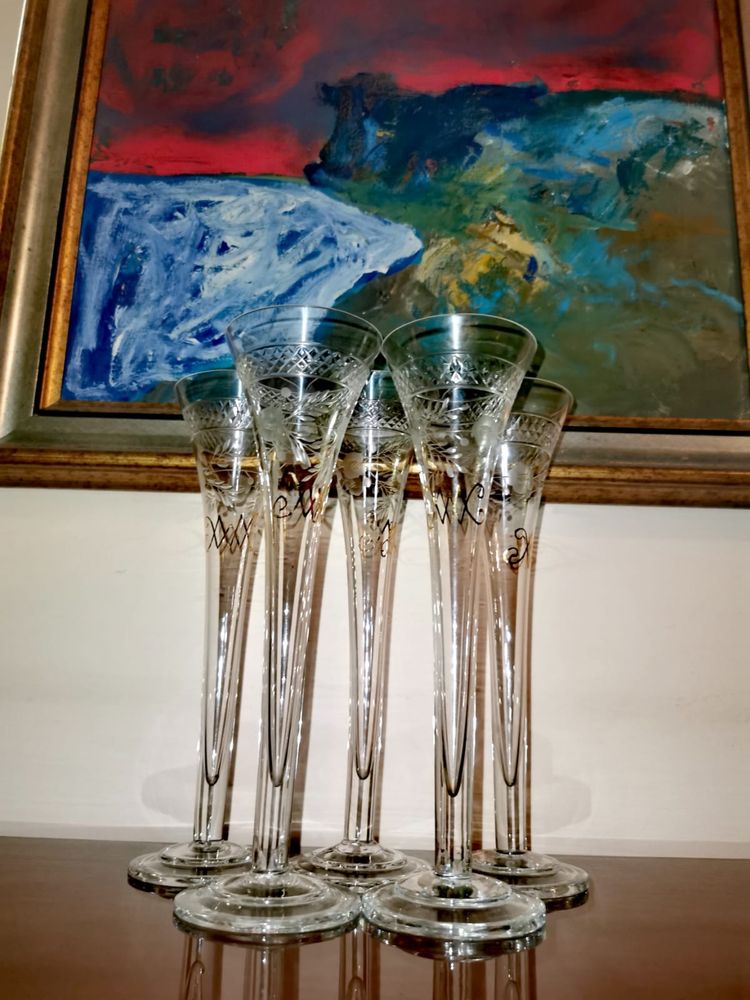 Чаши кристални за шампанско WMF Crystal Champagne Flutes 1920г. 5 бр.