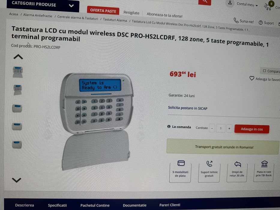 Tastatura alarma wireless DSC PRO-HS2LCDRF