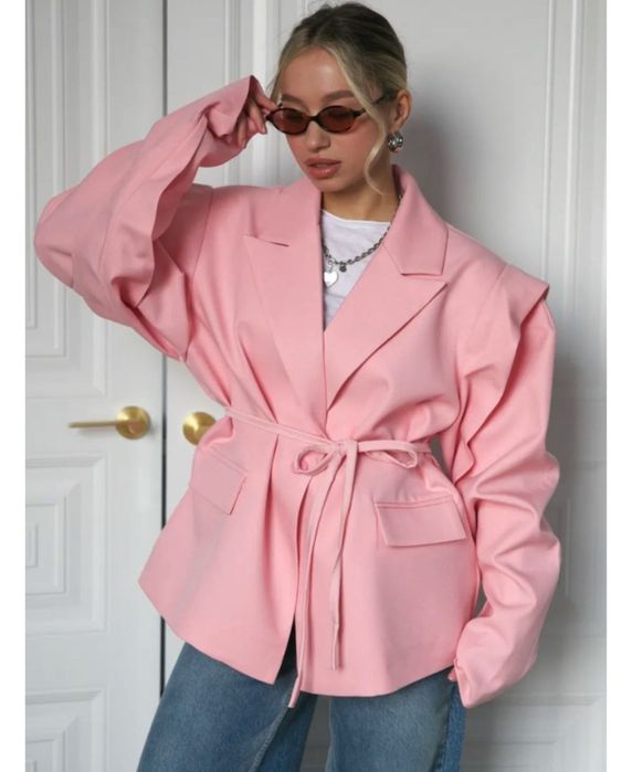 Пиджак свободного кроя бледно розовый