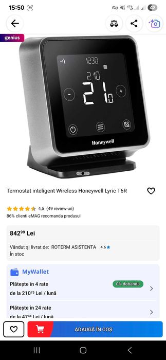 Termostat inteligent Wireless Honeywell Lyric T6R