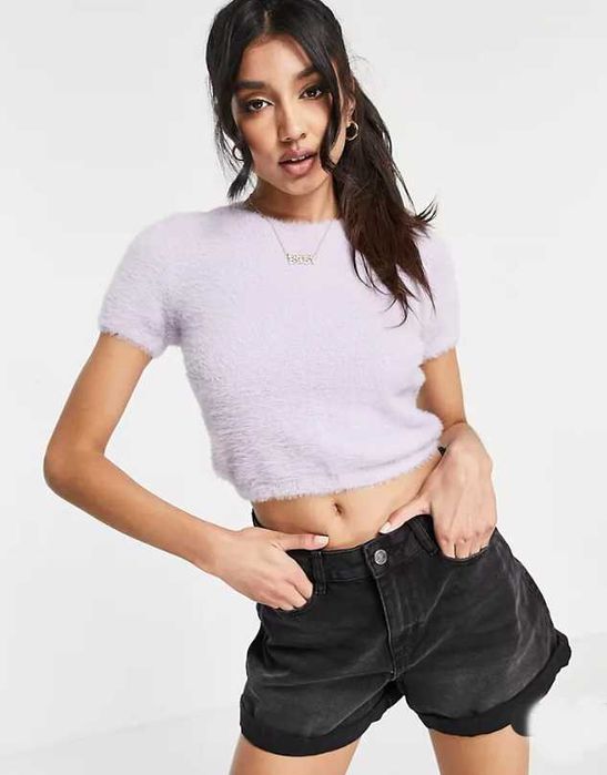 Pulover/top crop pufos cu maneca scurta Hollister