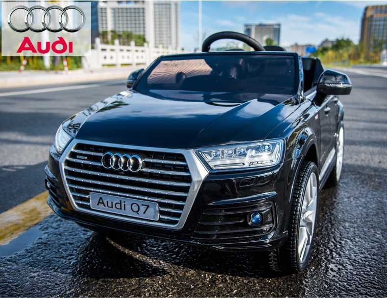 Акумулаторен джип Audi Q7 12V с меки гуми, Кожена седалка