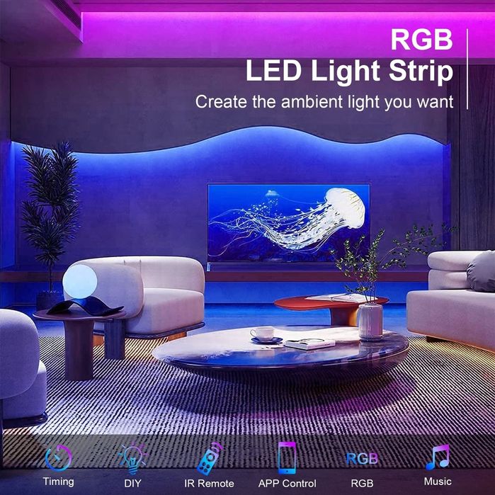 Bandă flexibilă LED neon YOODI 30M, 220V, RGB, 120 LED/M,